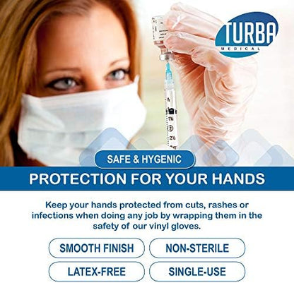 Ambidextrous vinyl examination gloves for medical and salon use.