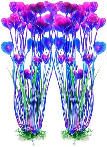AQUANEAT purple plastic aquarium accessories showing the heavy ceramic base.
