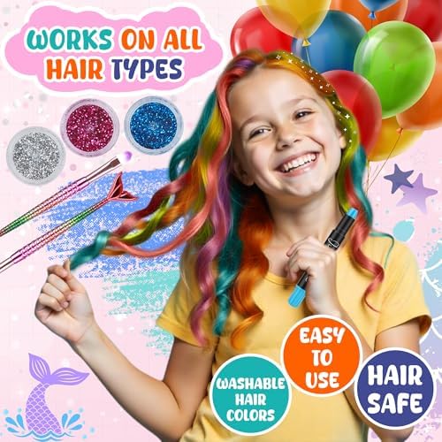Girl using temporary hair chalk and extensions