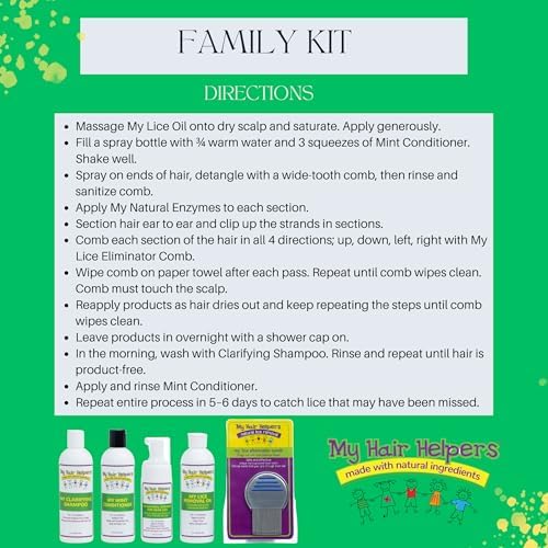 Clarifying shampoo and mint conditioner bottles for post-lice treatment hair care.