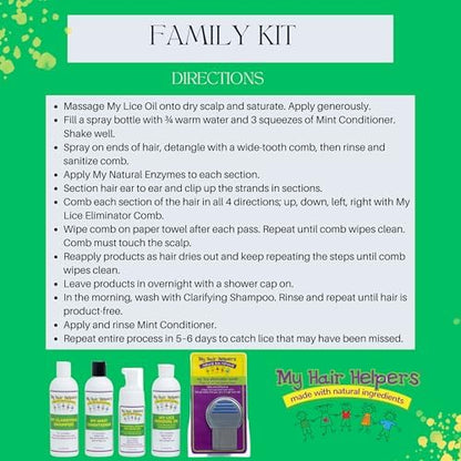 Clarifying shampoo and mint conditioner bottles for post-lice treatment hair care.