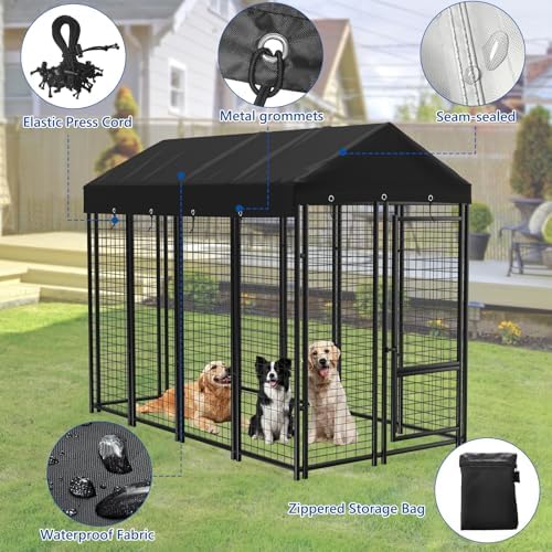 Reinforced grommets and adjustable windproof push cords attached securely to kennel bar