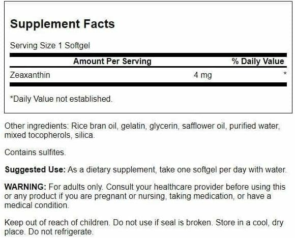 Swanson Zeaxanthin eye health supplement label details