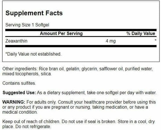 Swanson Zeaxanthin eye health supplement label details