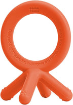 Comotomo blue silicone baby teether showing the compact size for little hands
