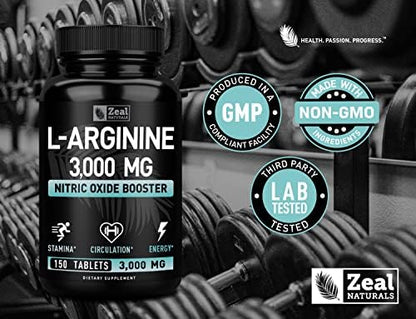 Premium L-Arginine 1000mg tablets per serving packaging