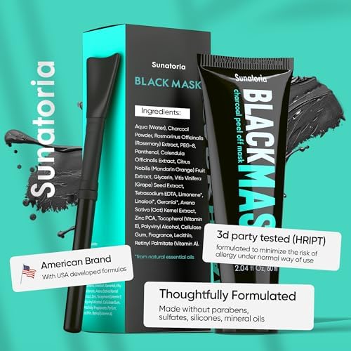 SUNATORIA Black Peel Off Face Mask – Charcoal Peel Off Face Mask for Oily & Combination Skin – Helps Remove Excess Oil & Lift Away Surface Impurities – Refreshing Botanical Formula, 2.04 fl oz - Image 7