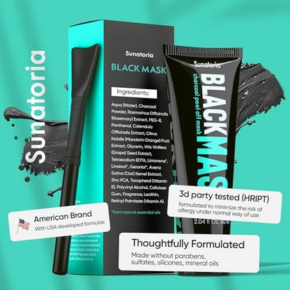SUNATORIA Black Peel Off Face Mask – Charcoal Peel Off Face Mask for Oily & Combination Skin – Helps Remove Excess Oil & Lift Away Surface Impurities – Refreshing Botanical Formula, 2.04 fl oz - Image 7