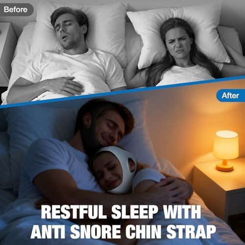 Two-pack set of neoprene chin straps for snoring prevention.
