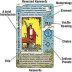 Detailed view of Tarotika card face showing printed meanings