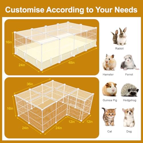 VISCOO 20 Panels Guinea Pig Cages, 48" x 24" x 16" DIY Small Animal Playpen with Transparent Top & Waterproof Mat, Enclosed Rabbit Cage for Bunny, Guinea Pigs, Hamsters, Metal Wire Yard Fence - Image 7