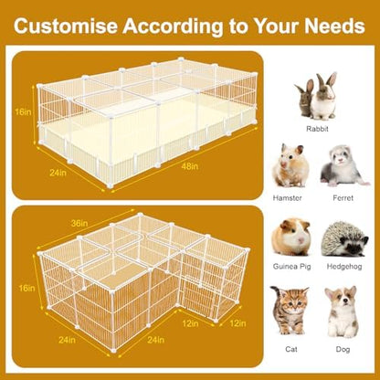 VISCOO 20 Panels Guinea Pig Cages, 48" x 24" x 16" DIY Small Animal Playpen with Transparent Top & Waterproof Mat, Enclosed Rabbit Cage for Bunny, Guinea Pigs, Hamsters, Metal Wire Yard Fence - Image 7