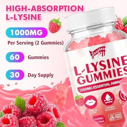 Close up of Saajoor L-Lysine gummy supplement label