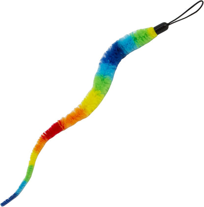 Squishy Face Studio Tough Teaser Replacement Lure Two Pack front view rainbow colored wiggly worm pet toy accessory