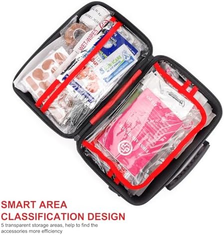 Portable first aid kit being carried for camping and hiking use