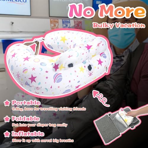 Portabuddy baby nursing pillow showing removable cotton cover pattern