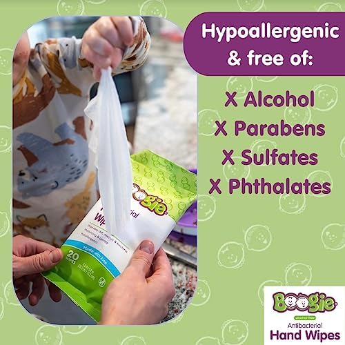 Antibacterial Hand Wipes by Boogie, Alcohol Free, Hypoallergenic and Moisturizing Aloe, Hand Wipes for Kids and Adults, 6 Packs of 20 (120 total wipes) - Image 3