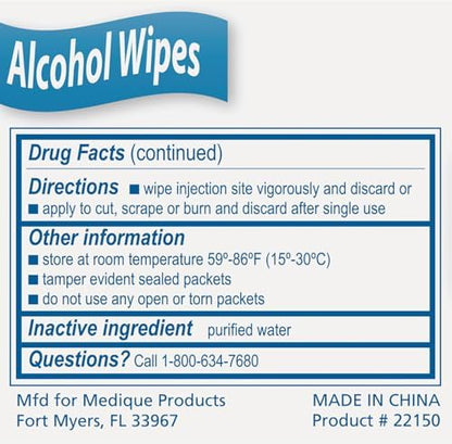 Sterile alcohol prep pads for first aid and pre-injection cleaning