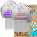 Adamson Stainless Steel Lice Comb Three Pack front view showing red pink and blue handles