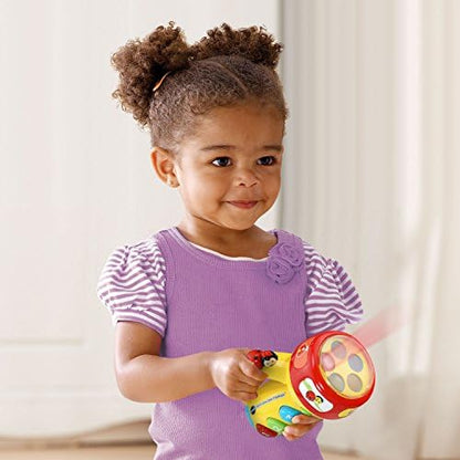 VTech infant activity flashlight back view showing secure battery compartment safety screw