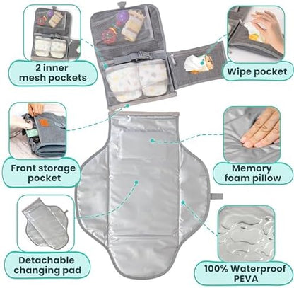 Integrated wipes pocket on Pillani changing pad