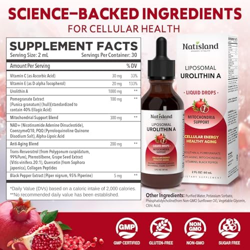 Natisland Urolithin A liquid drops outer packaging and label details