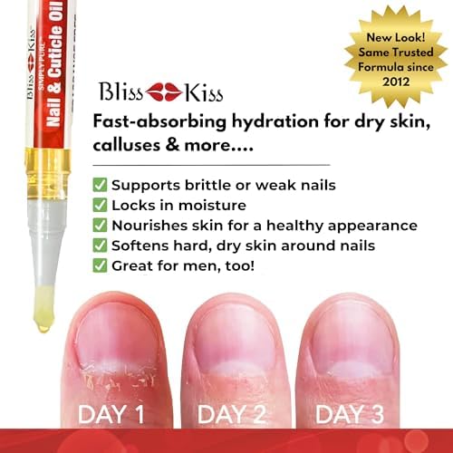Four pack of Bliss Kiss cuticle oil pens featuring Vitamin E and jojoba seed oil