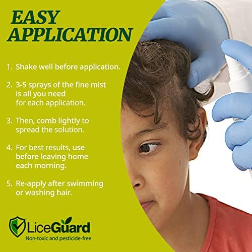 LiceGuard daily defense spray application on child hair for nit protection