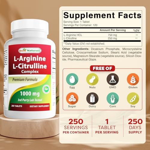 Best Naturals L-Arginine L-Citrulline 1000 mg supplement label details