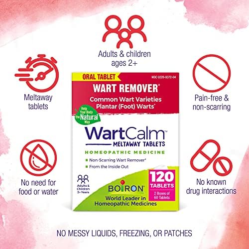 Boiron WartCalm oral tablets side label showing active plant based ingredients