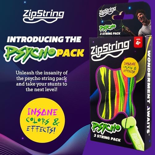 ZipString Luma replacement strings pack of three glowing under UV light to showcase neon green and pink effects.