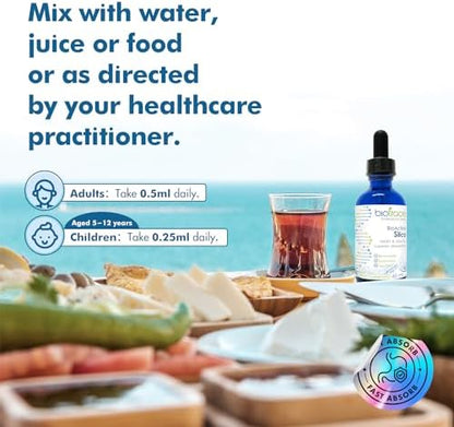 Biotrace BioActive Silica glass bottle on a white background