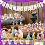 Durable PVC mini figures being placed inside colorful plastic eggs to demonstrate use as holiday egg stuffers
