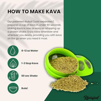 Authentic USA imported Kavafied relaxation powder package showing traditional preparation directions.