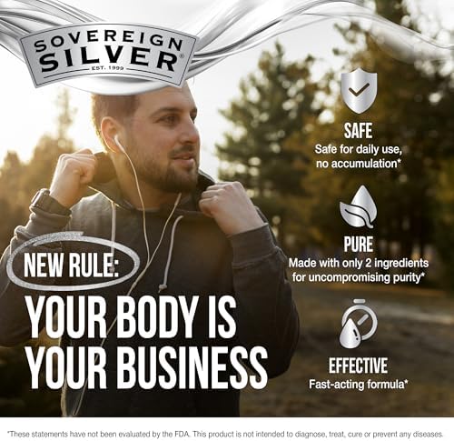 Sovereign Silver Bio-Active Silver Hydrosol 10 ppm liquid supplement details.