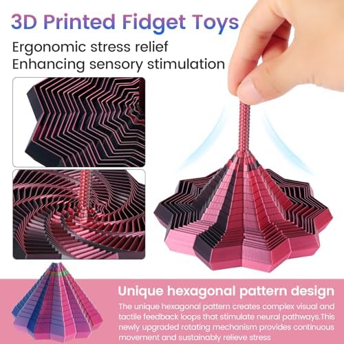 Piercing expanded fractal fidget toy collapsed into a compact multi-colored hexagon shape.
