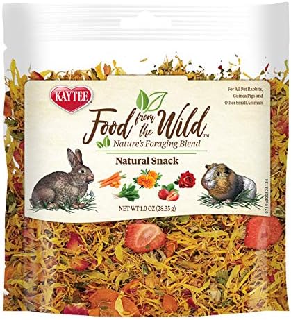 Kaytee small animal foraging treat blend with carrots strawberries and rose petals.