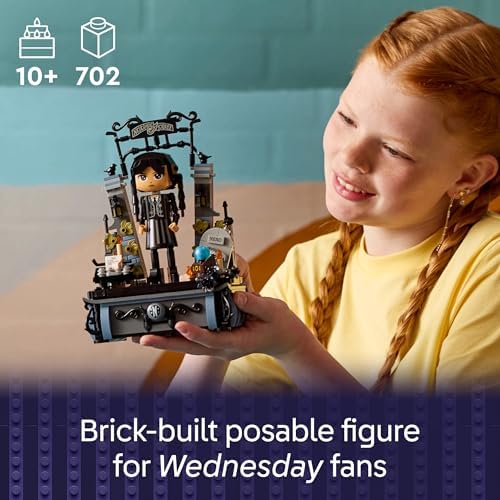 LEGO 76780 Wednesday Addams building toy featuring interchangeable outfits and two faces