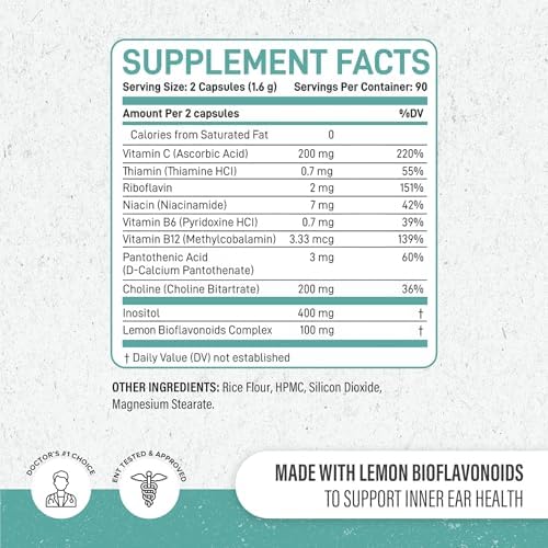 Side profile of Enliven tinnitus support packaging highlighting key vitamin complex elements