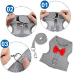 Adjustable hook and loop closures on the neck and chest straps of the Barn Eleven rabbit walking vest.