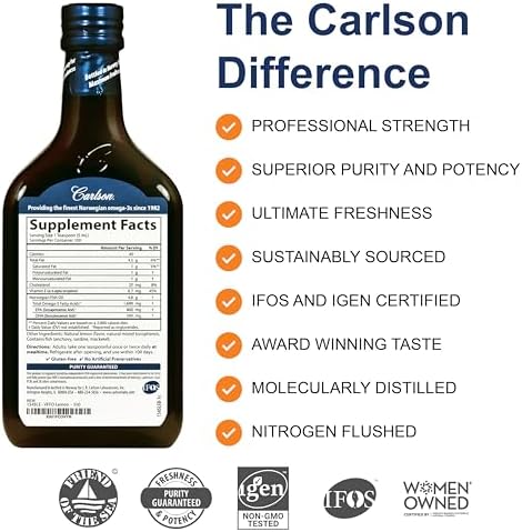 Carlson Norwegian wild caught liquid omega 3 supplement lemon flavor side view