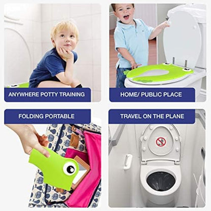 Magtimes folding large non slip potty seat unfolded flat on a standard white toilet bowl