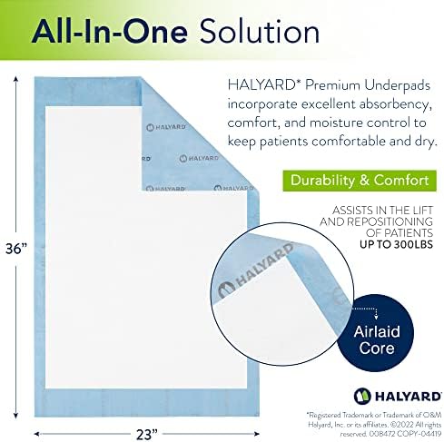 Close up of the blue waterproof backsheet on the HALYARD incontinence pad.