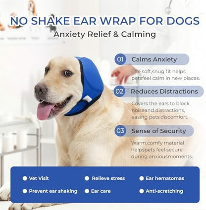 Side profile of dog wearing anxiety relief calming hood