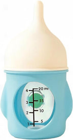 Side angle of the blue silicone pet milk bottle showing the ergonomic grip design for secure handling during pet feeding