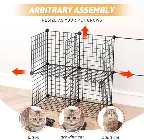 Large Cat Cage Enclosure Indoor DIY Cat Playpen Pet Home Small Animal House Detachable Metal Wire Kennels Crate Large Exercise Place Ideal for 1-4 Cat (Black, 41.3" Lx41.3 Wx55 H, 1) - Image 6