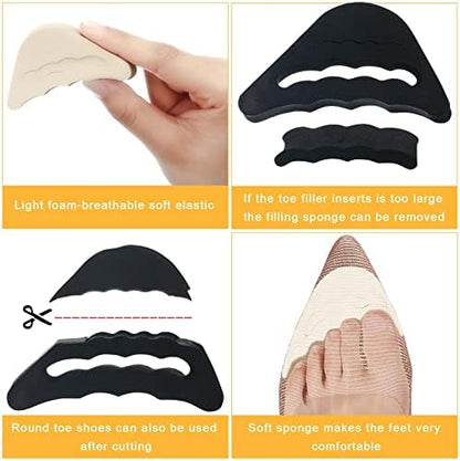 Beige and black foam shoe filler inserts for loose heels and flats