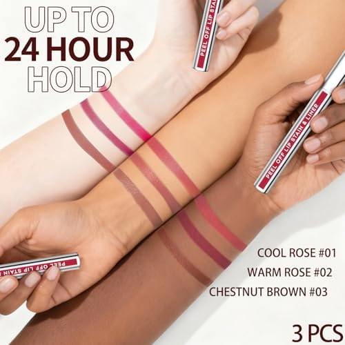 3Pcs Lip Stain Peel Off Set, Peel Off lip Liner Stain Long Lasting Waterproof, Matte Lip Tattoo Tint Transfer Proof, Highly Pigmented Color Lip Makeup(#01+02+03) - Image 3