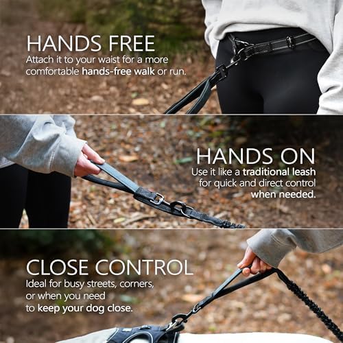 DearWells adjustable running waist belt leash worn by a jogger with a dog.