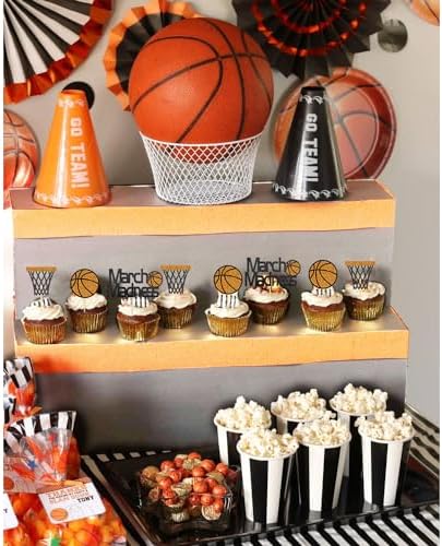 Set of 24 sports themed cupcake toppers on display